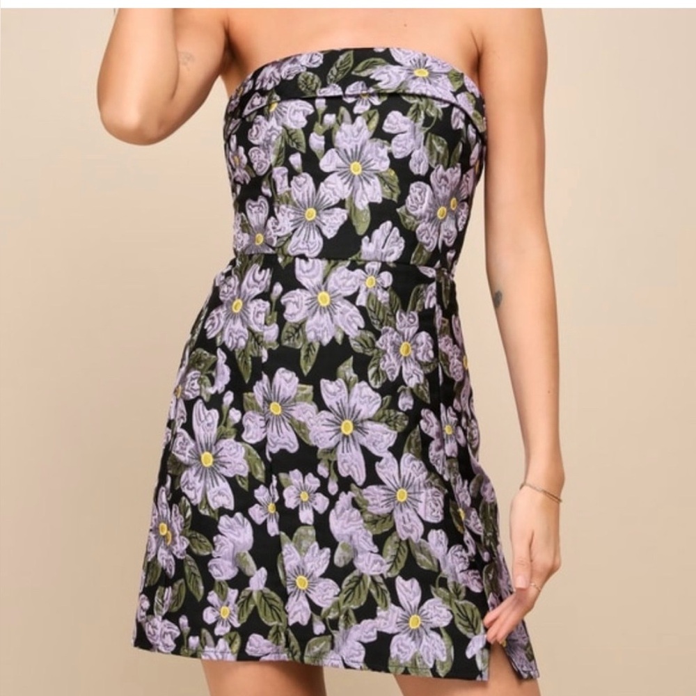 Lulus Darling Sensation Black Floral Jacquard Strapless Mini Dress Size XL